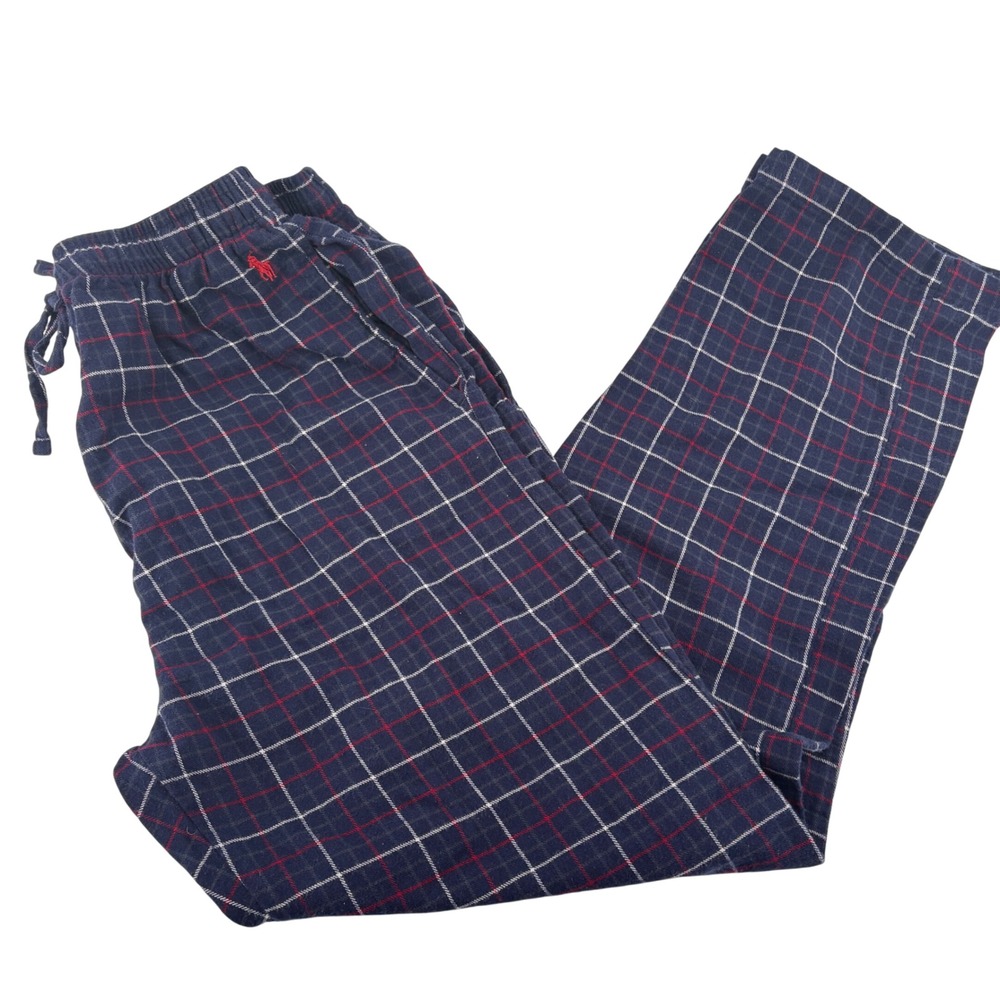 Polo Ralph Lauren Mens Navy Blue Red Plaid‎ Flannel Pajama Pants M Lounge Wear